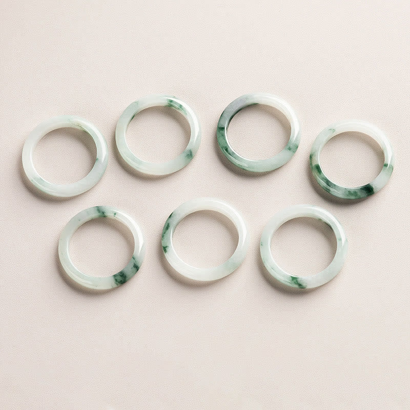 Hand-Polished Natural Green Jade Minimalist Solid Stone Band Ring