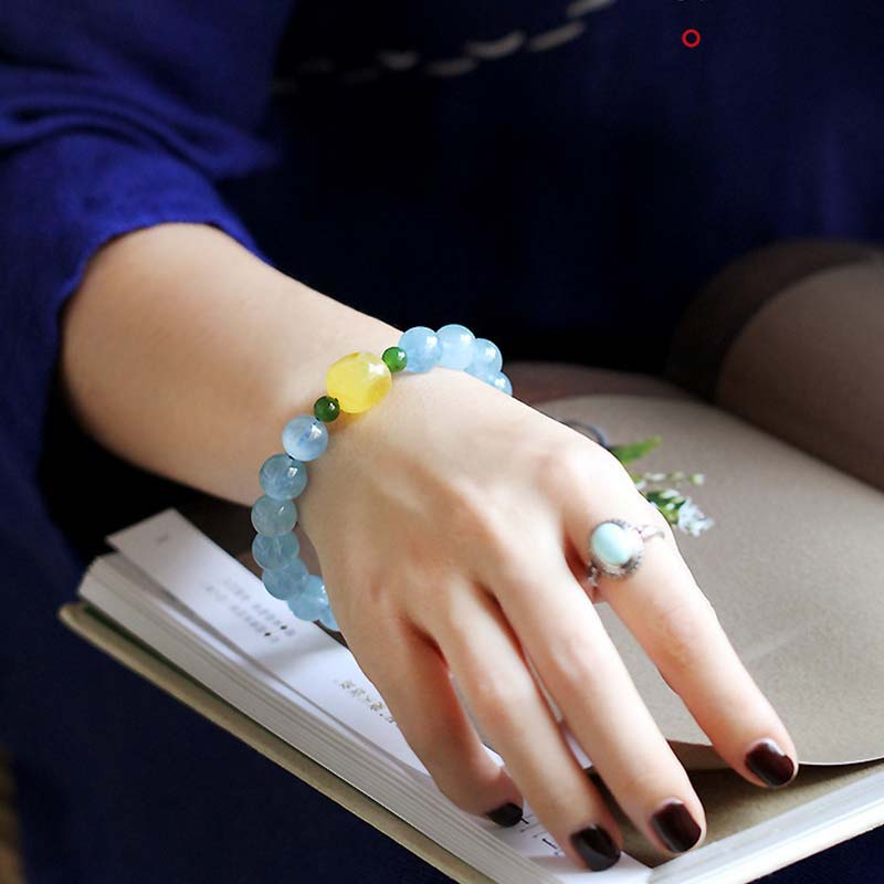 Natural Aquamarine and Amber Beaded Serenity Bracelet