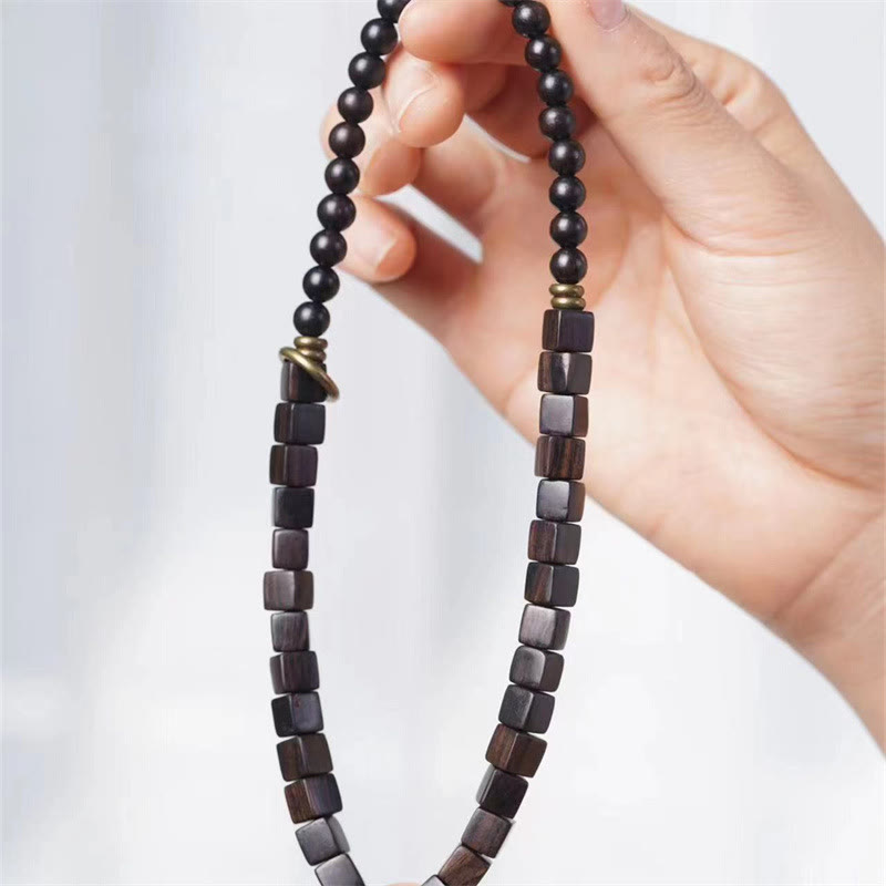 Tibet Ebony Wood Square Beads Peace Double Wrap Bracelet