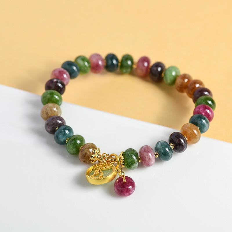 Colorful Tourmaline Cute Flower Rabbit Charm Love Bracelet