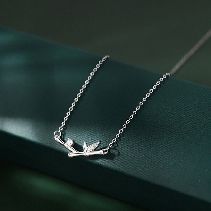 Bamboo Leaf Design Copper Zircon Wealth Necklace Pendant