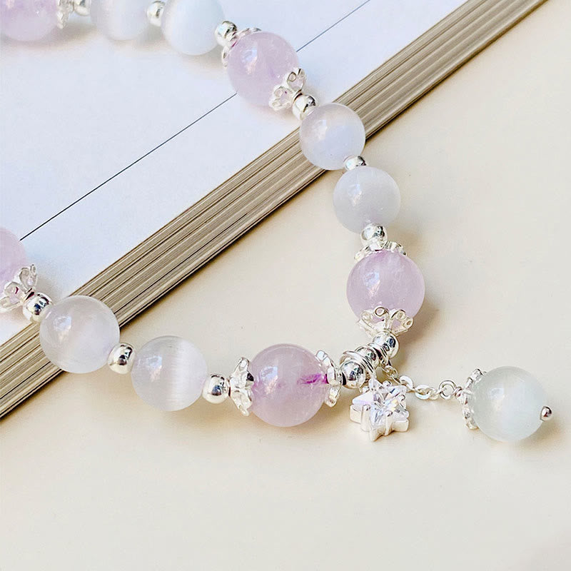 925 Sterling Silver Natural Amethyst Cat's Eye Spiritual Awareness Star Bracelet