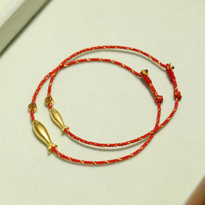 14K Gold Plated Koi Fish Red String Braided Bracelet