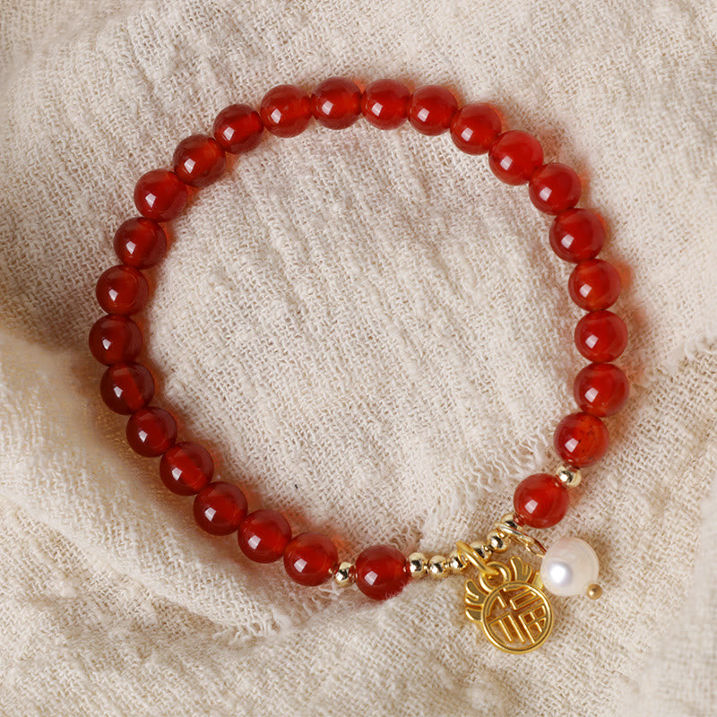 Year of the Dragon Red Agate Jade Peace Buckle Fu Character Success Bracelet