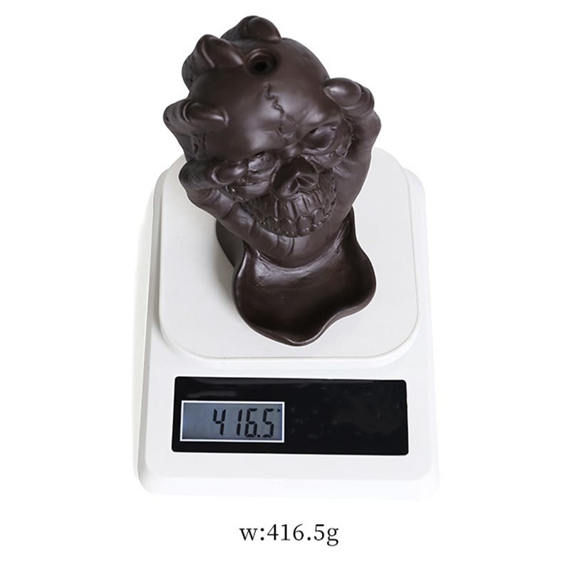 Gothic Skull and Ghost Hand Purple Clay Backflow Incense Burner