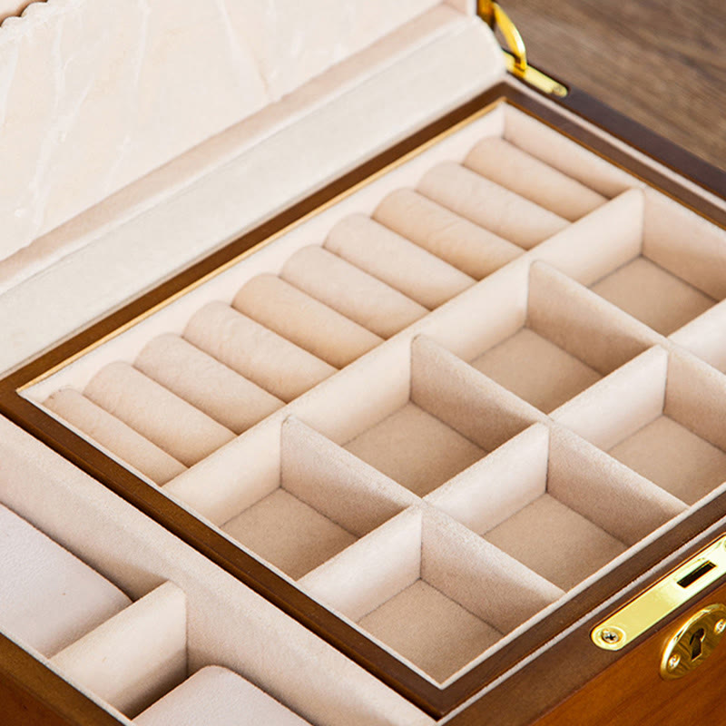 Vintage Wooden Jewelry Box Two-Layer Solid Wood Jewelry Storage Box