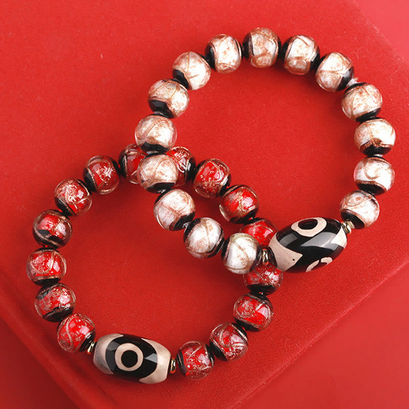 Hand-Finished Tibetan Style Dzi Bead and Vibrant Liuli Glass Beaded Bracelet