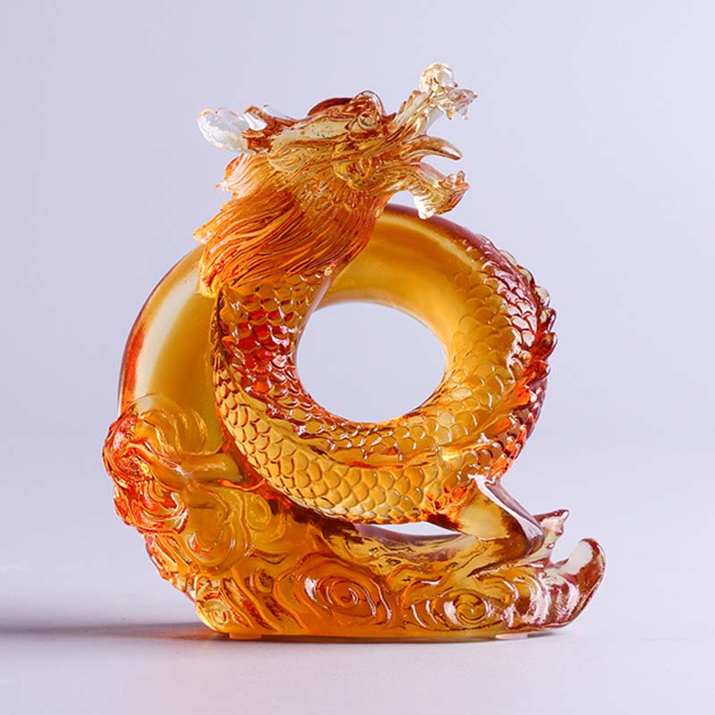 Year of the Dragon Handmade Chinese Zodiac Yellow Dragon Liuli Crystal Art Piece Protection Home Office Decoration