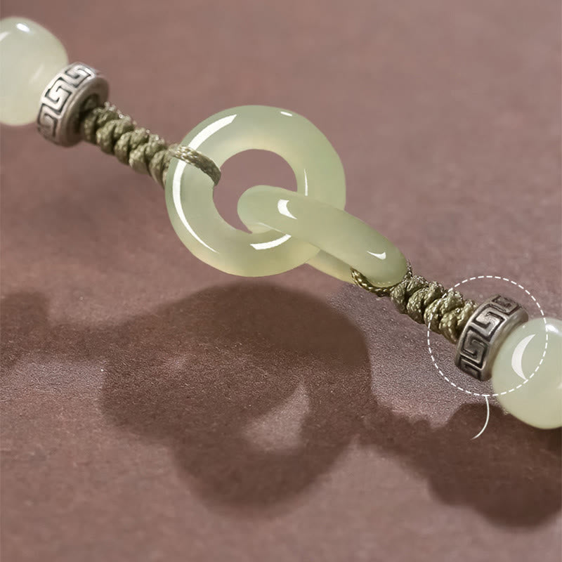 Natural Hetian Jade Ping An Kou Peace Buckle Braided Bracelet