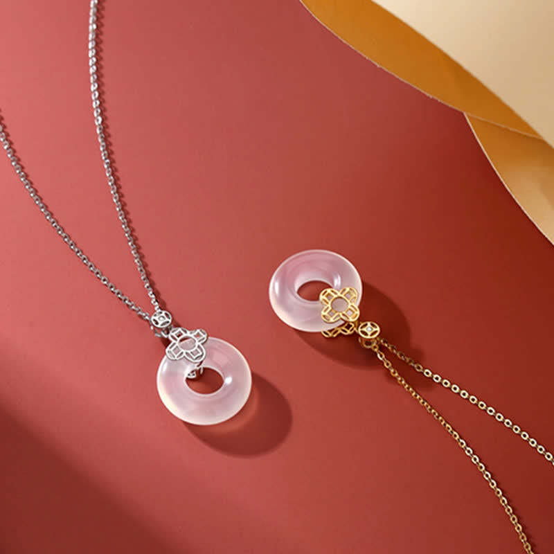 925 Sterling Silver Chalcedony Coin Peace Buckle Positive Necklace Pendant