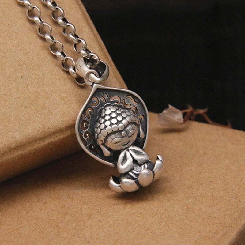 999 Sterling Silver Meditation Buddha Lotus Serenity Necklace Pendant