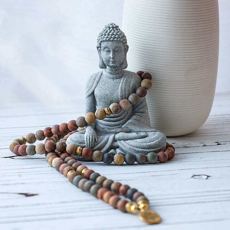 Tibetan Picasso Jasper Om Mani Padme Hum Buddha Lotus Meditation Healing Gift Bundle