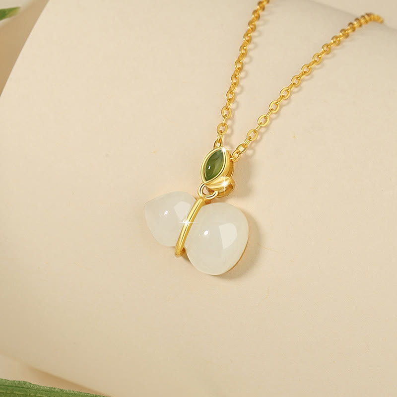 925 Sterling Silver Hetian Jade Gourd Abundance Necklace Pendant