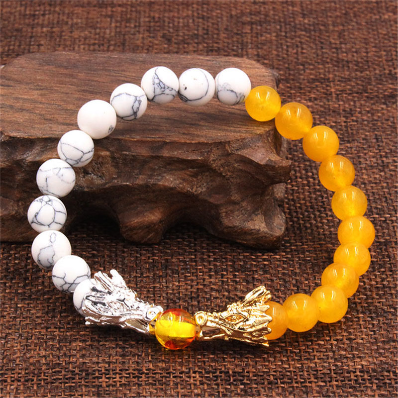White Turquoise Lava Rock Dragon Blessing Beaded Bracelet