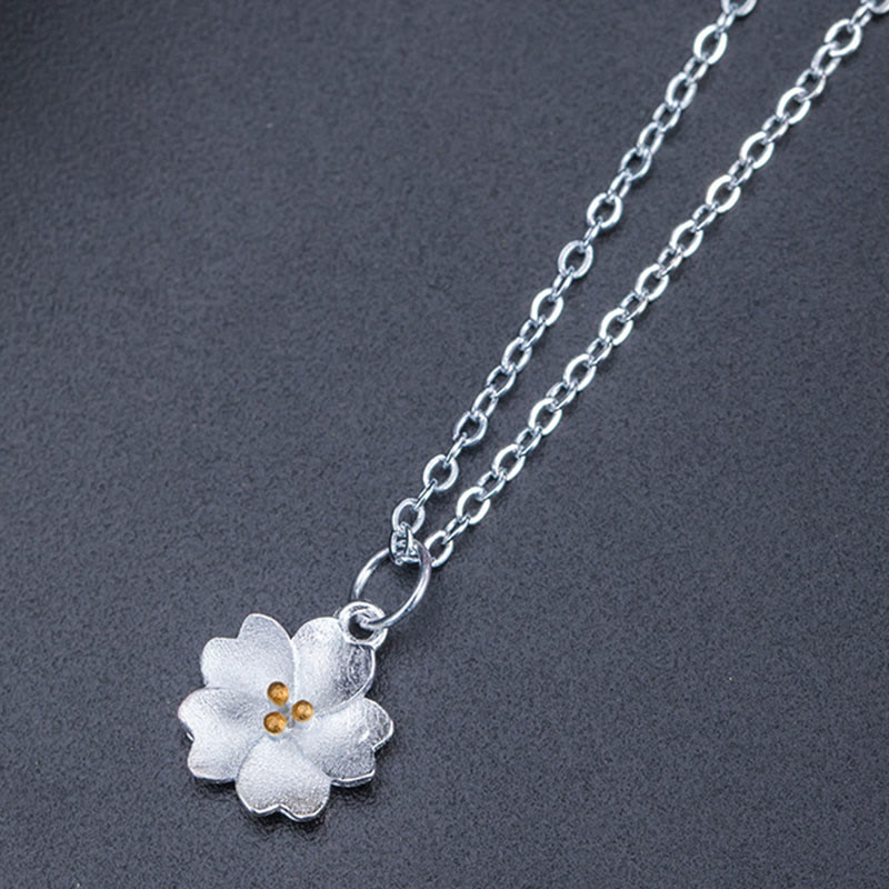 925 Sterling Silver Cherry Blossom Flower Blessing Necklace Pendant