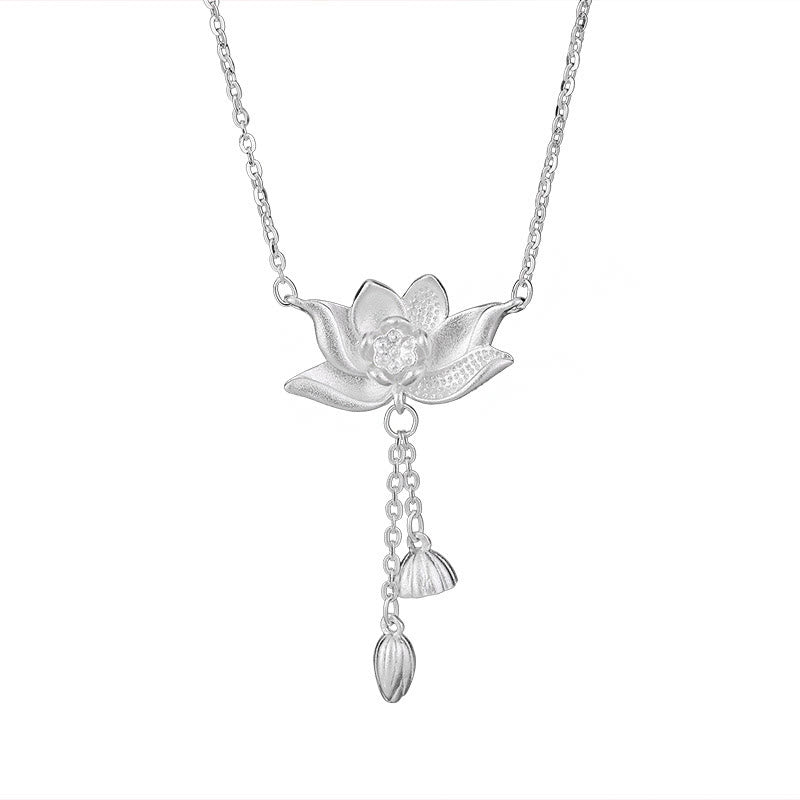 999 Sterling Silver Lotus Flower Pod Carved Enlightenment Necklace Pendant