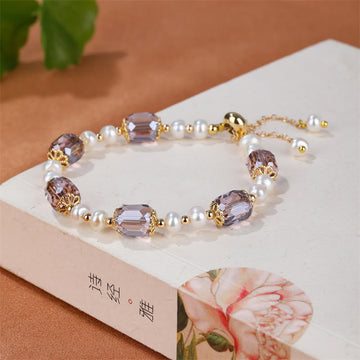 Natural Amethyst and Pearl Copper Chain Healing Bracelet