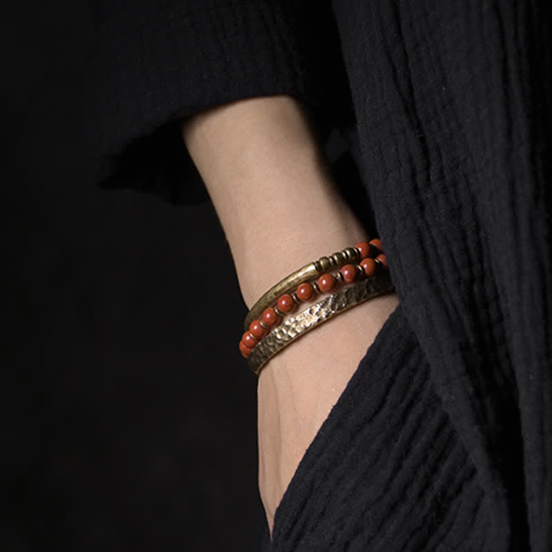 Handmade Red Jasper Moss Agate or Black Obsidian Copper Wrap Couple Bracelet