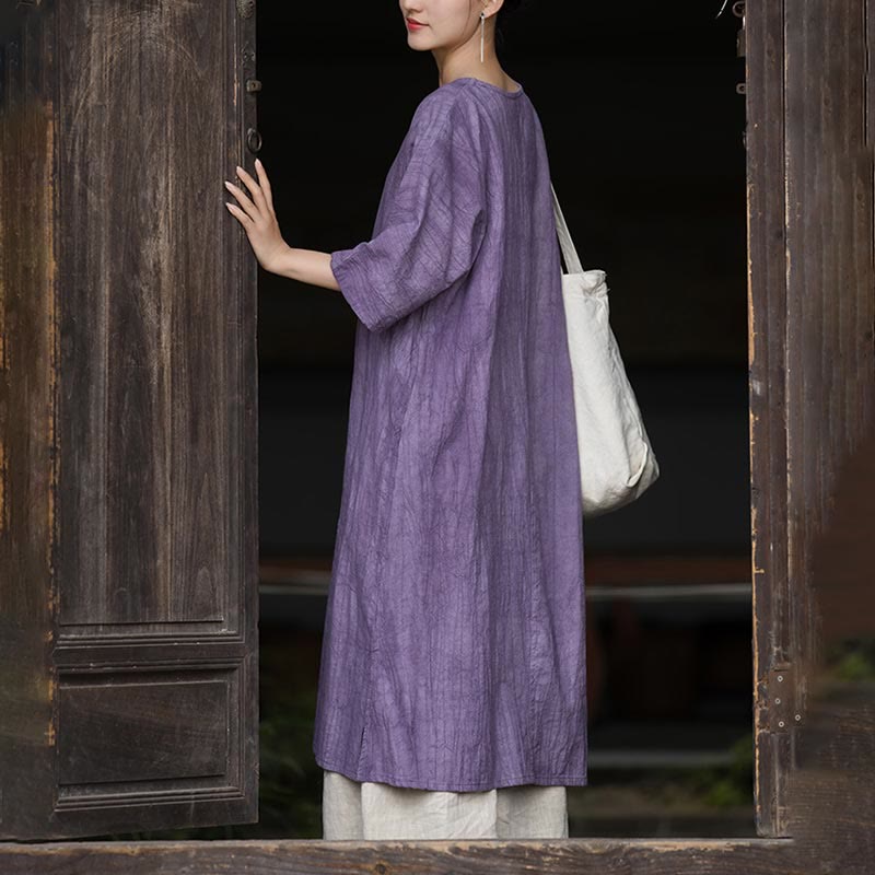 Ramie Linen Tie-Dye Frog-Button Meditation Midi Dress & Wide-Leg Pants Set