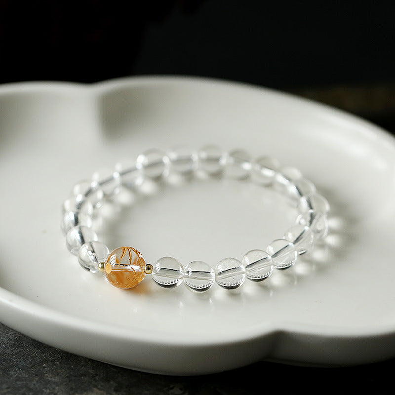 Natural Black Obsidian White Crystal Black Onyx Dragon Strength Bracelet
