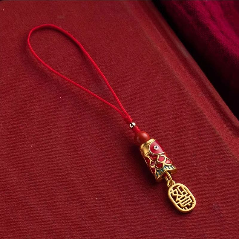 Koi Fish Cinnabar Attracting Wealth Wish Ruyi Charm Luck Phone Hanging Decoration