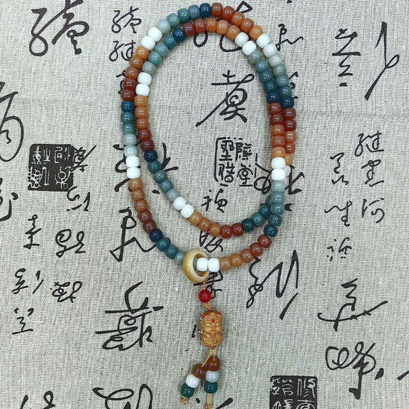 108 Mala Beads Gradient Bodhi Seed Green Tara Buddha Engraved Peace Harmony Bracelet
