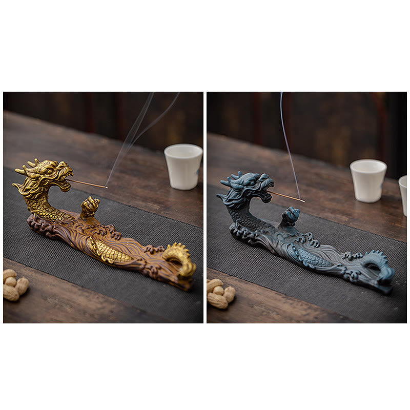 Hand-Finished Dragon Motif Ceramic Stick Incense Burner