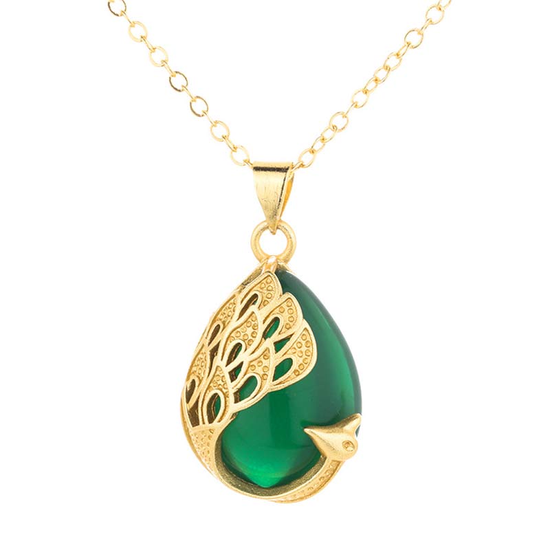 Green Chalcedony Peacock Pendant Necklace