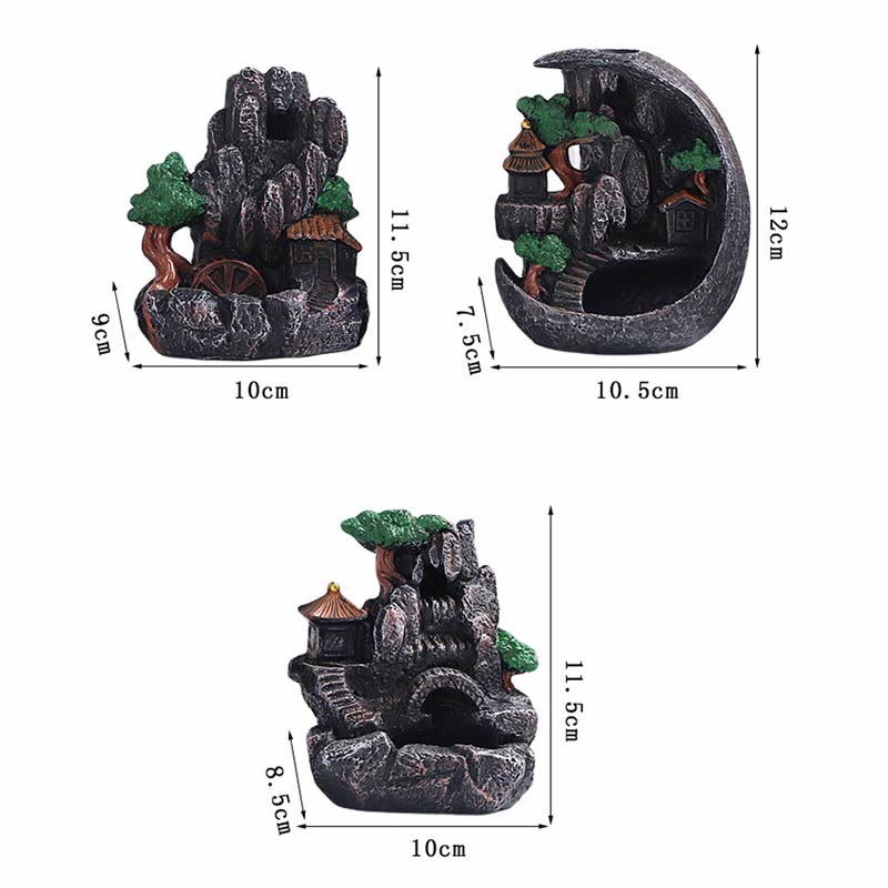 Zeniora Mountain Bridges Resin Backflow Incense Burner for Meditation