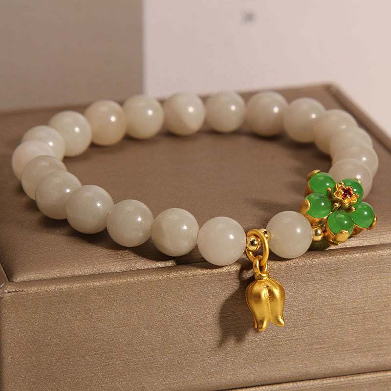 Natural Jade Green Flower Lily Of The Valley Luck Bracelet