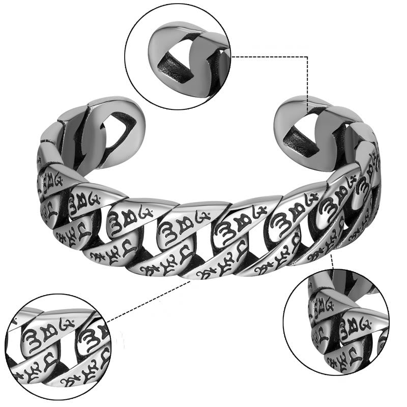 Tibetan Om Mani Padme Hum Mantra Titanium Steel Peace Cuff Bangle Bracelet
