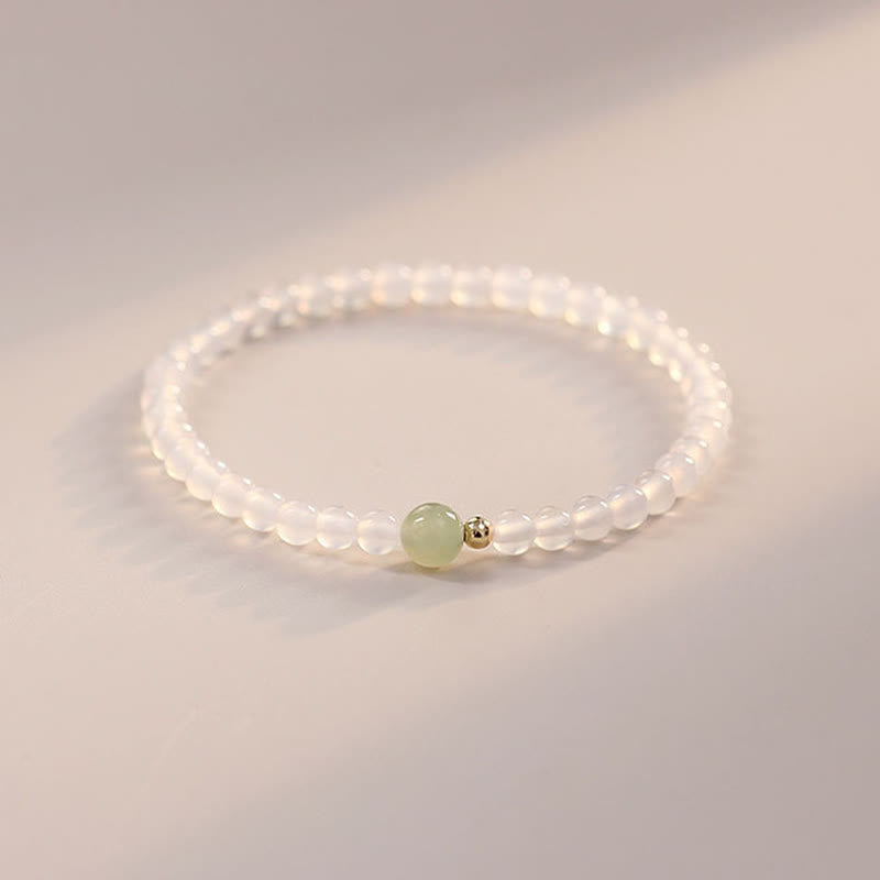 Natural White Agate Jade Luck Protection Bracelet