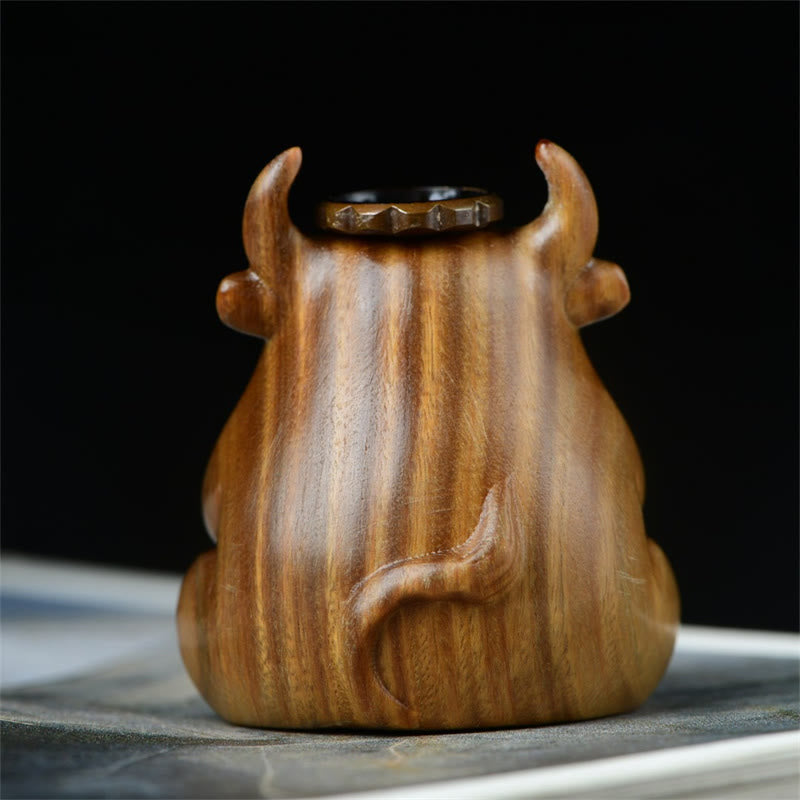 Hand-Carved Green Sandalwood Calf Motif Backflow Incense Burner