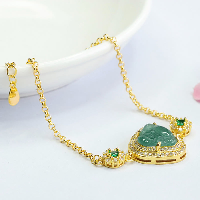 Laughing Buddha Green Jade Zircon Luck Chain Bracelet