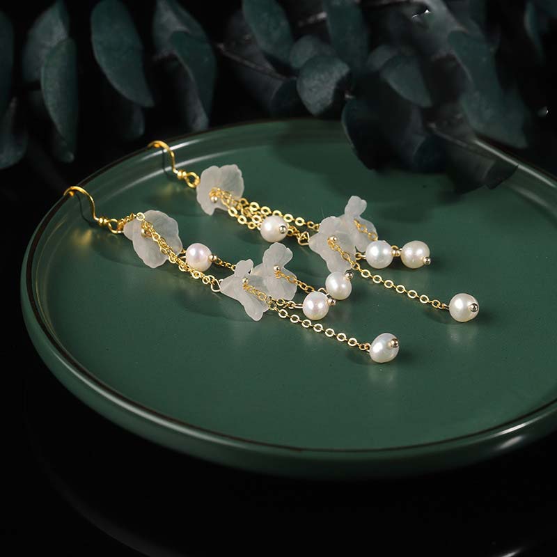Pearl Flower Petals Luck Drop Earrings