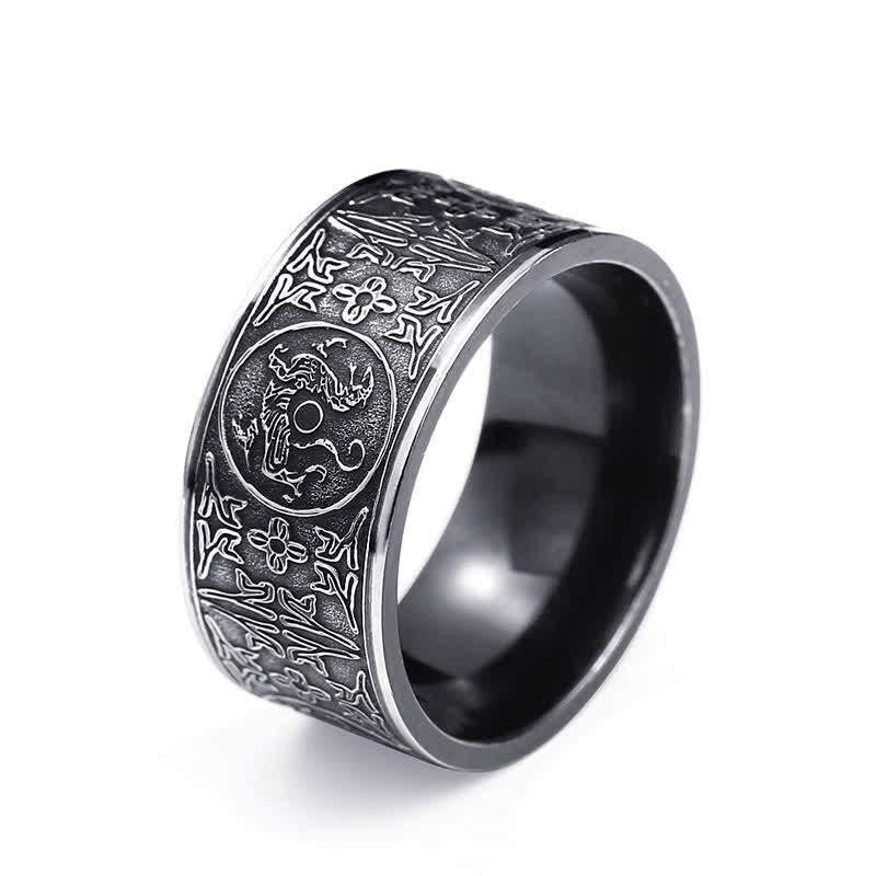 Four Guardian Beast Dragon White Tiger Suzaku Basalt Carved Success Luck Ring