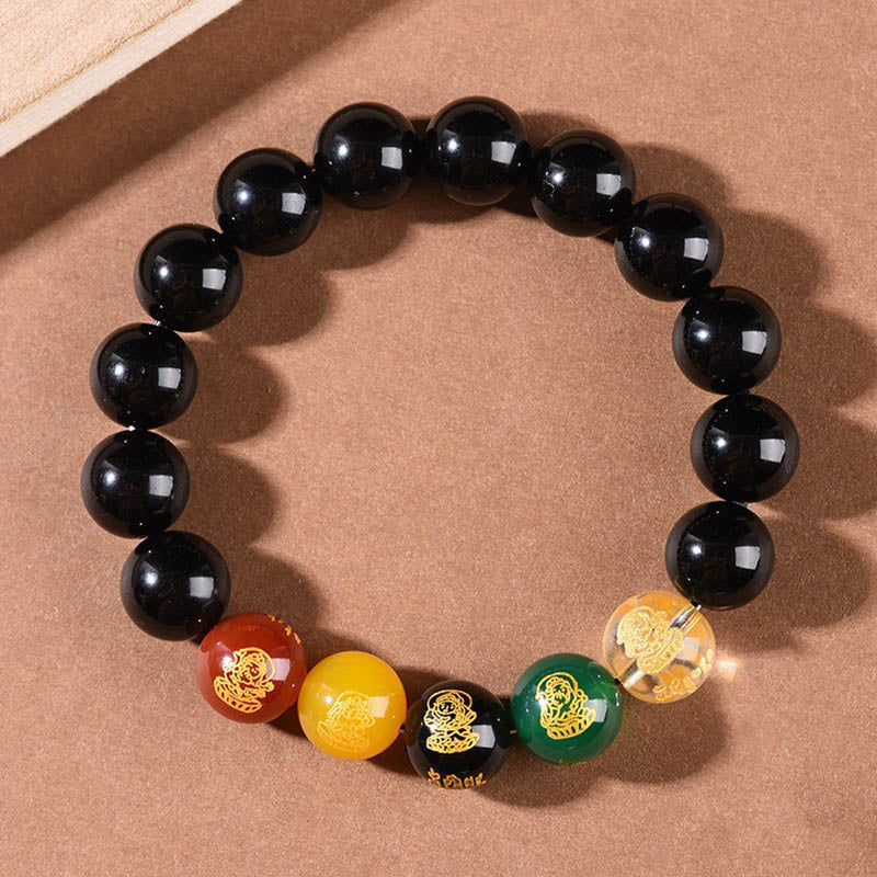Gold Sheen Obsidian Rainbow Obsidian Black Obsidian Five Directions Gods of Wealth Bracelet