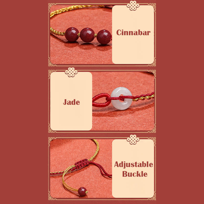 Natural Cinnabar Jade Peace Buckle Blessing Bracelet