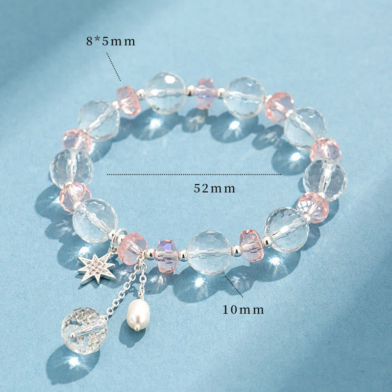 White Crystal Pink Crystal Protection Star Charm Bracelet