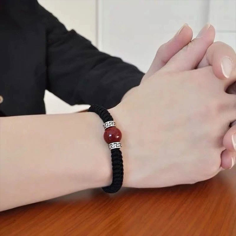 Handmade 925 Sterling Silver and Natural Cinnabar Braided Red String Bracelet