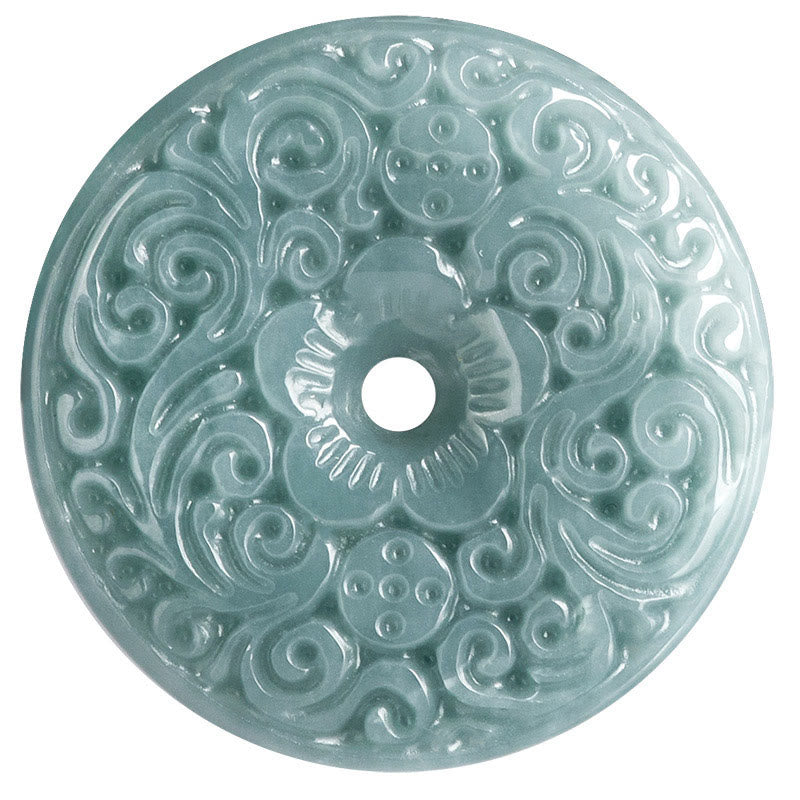 Green Jade Flower Carved Peace Buckle Abundance Necklace Pendant