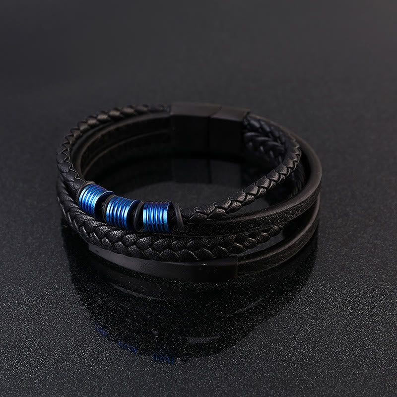 Leather Multi-Layer Titanium Steel Balance Braided Magnetic Buckle Bracelet