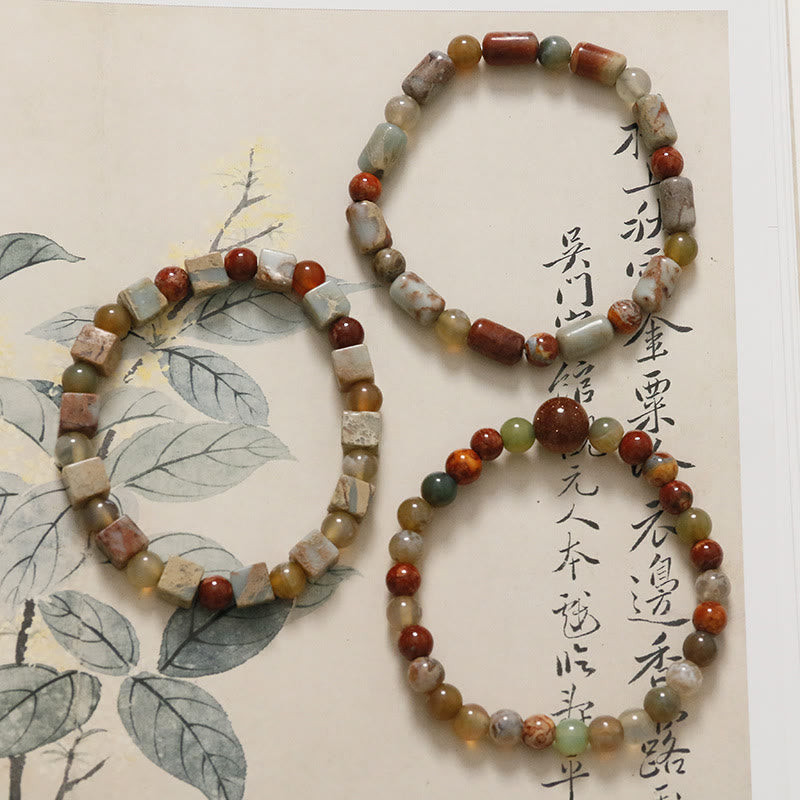 Natural Imperial Sea Sediment Jasper and Agate Beaded Stone Bracelet