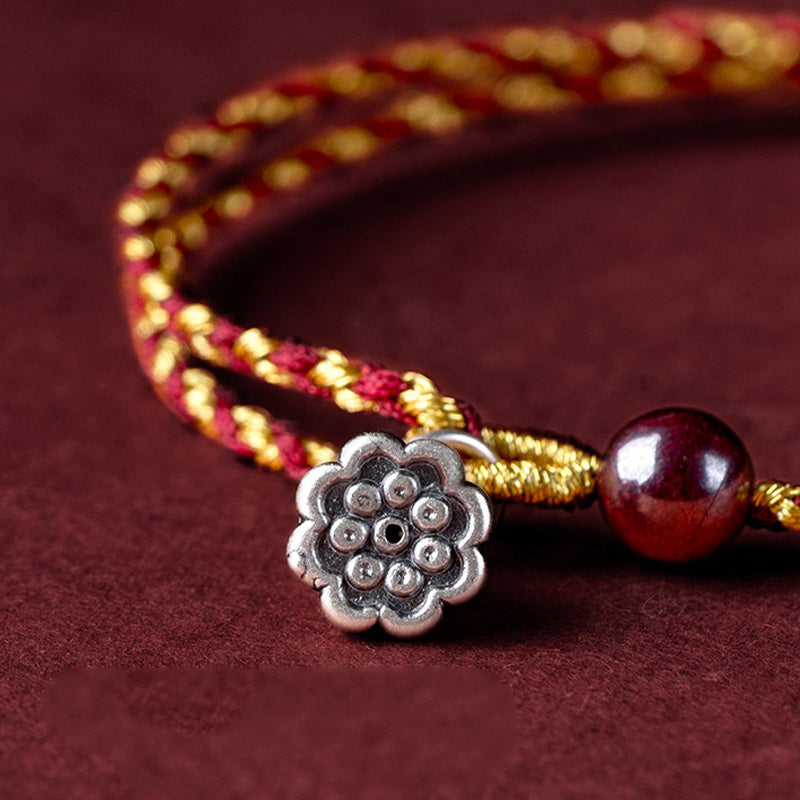Handcrafted Red Gold Rope Lotus Peace And Joy Charm Braid Bracelet