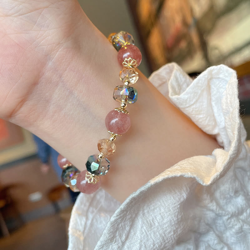 Natural Strawberry Quartz and Multi-color Crystal Positive Energy Bracelet