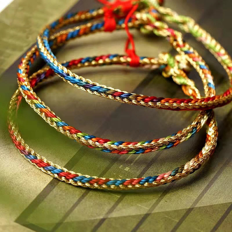 925 Sterling Silver Fu Character Zongzi Pattern Multicolored String Luck Handmade Braided Bracelet