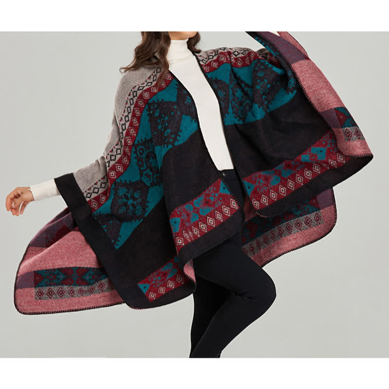 Tibetan Shawl Diamond Pattern Winter Warm Cloak Scarf
