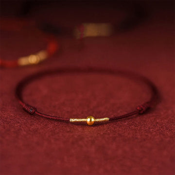 925 Sterling Silver Golden Bead Braided Red String Bracelet & Anklet