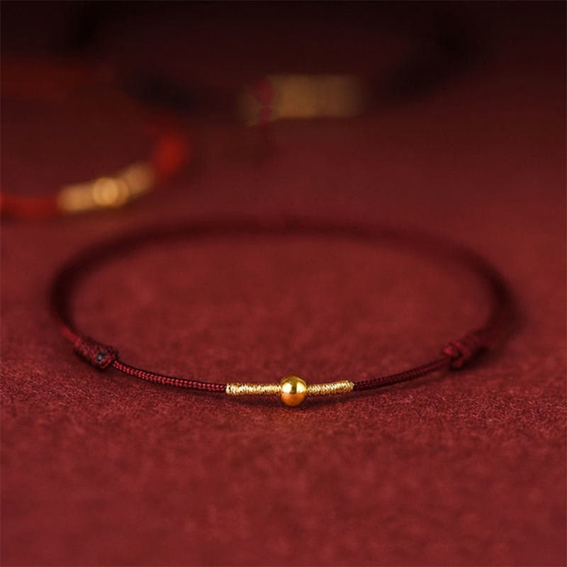 925 Sterling Silver Golden Bead Braided Red String Bracelet & Anklet