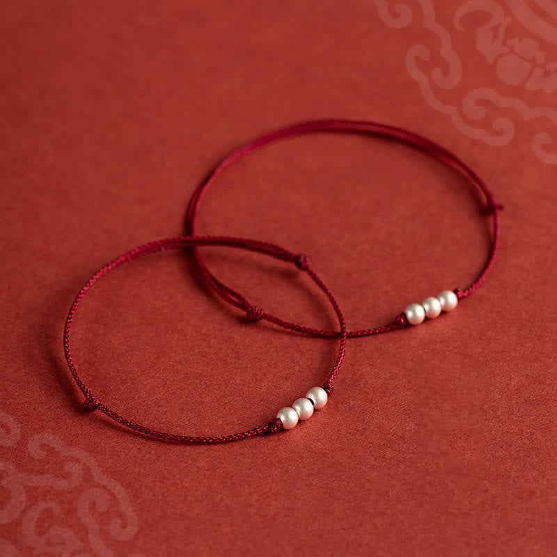 925 Sterling Silver Three Beads Protection String Bracelet Anklet